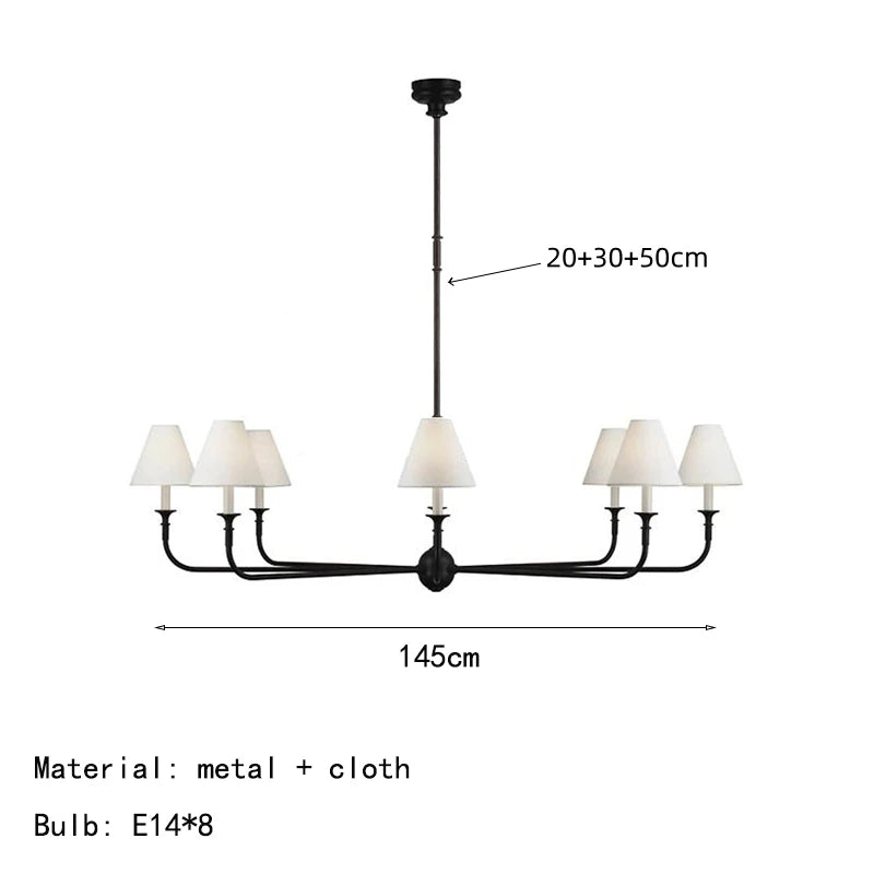 Modern Black Chandelier with Fabric Shades