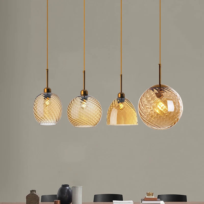 Modern Swirl Glass Pendant Light in Smoked Gray and Amber for Kitchen Island