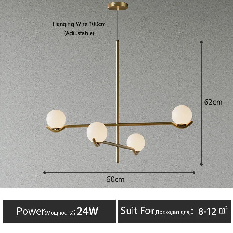 Lámpara colgante minimalista de hierro y cristal para sala de estar