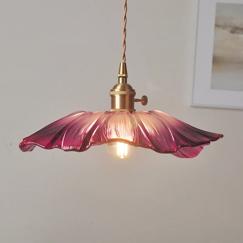 Lámpara colgante nórdica de cristal con forma de flor para dormitorio