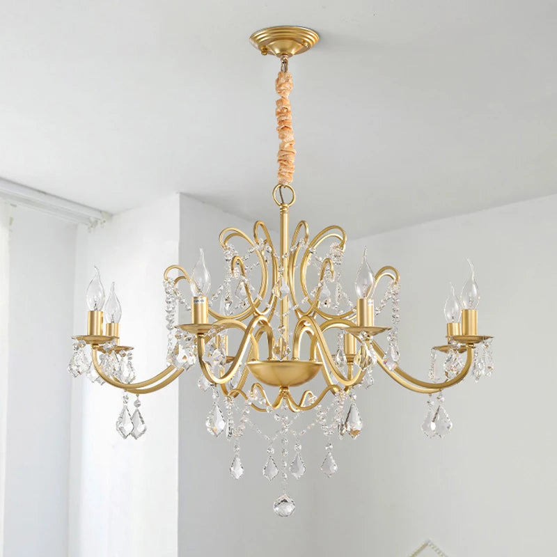 Lámparas de araña clásicas doradas, luces de techo de cristal de hierro forjado, lámpara colgante para sala de estar, dormitorio, comedor, iluminación de suspensión.