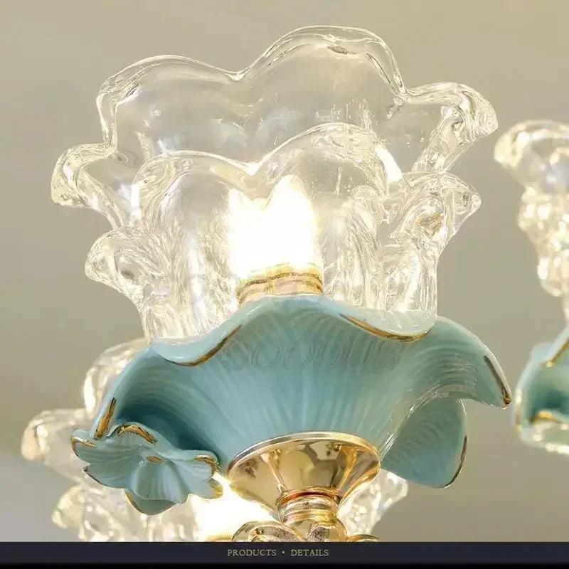 Lámpara de araña de cristal de lujo, cerámica azul, para sala de estar, lámpara de techo de villa, dormitorio, comedor, accesorios de iluminación para decoración del hogar.