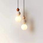 Cream Style Travertine and Wood Ball Pendant Light with Opal Globe