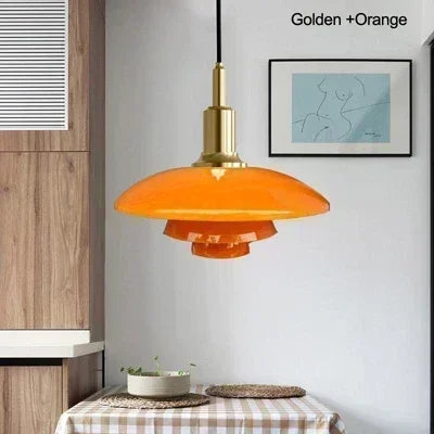 Danish Three Tier Glass Dish Pendant Light in White and Gold for Dining Room