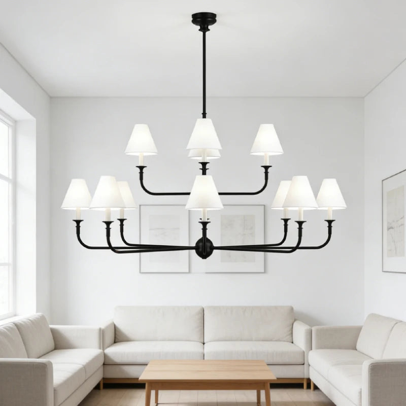 Modern Black Pendant Light Fabric Shade Crystal Accents