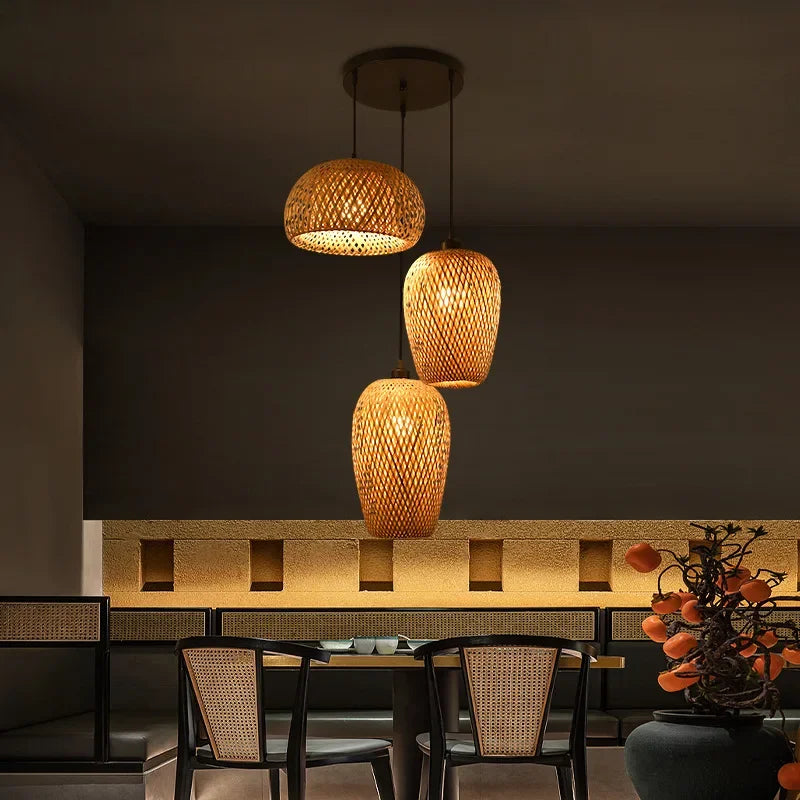Japanese Style Bamboo Wood Pendant Lights