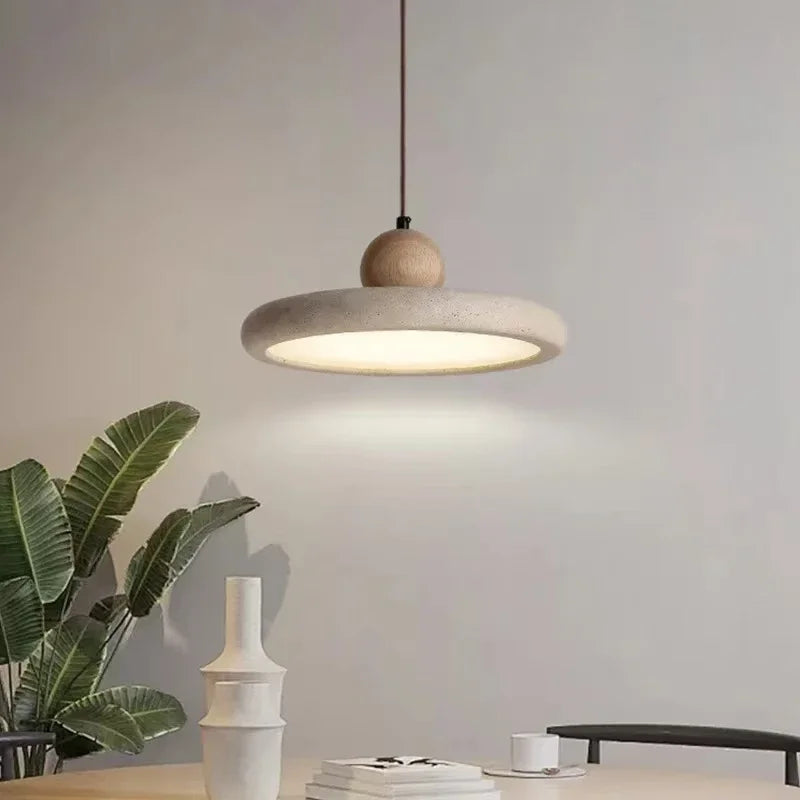 Lámpara Colgante Nórdica de Travertino con Acento de Madera