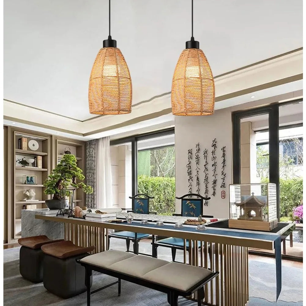 Bohemian Rattan Pendant Light for Dining Room