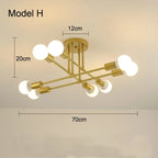 Modern Gold Sputnik Semi Flush Ceiling Light for Bedroom and Living Room