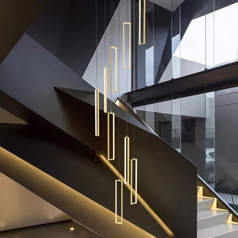 Minimalist Gold Hanging Pendant Light for Stairwell