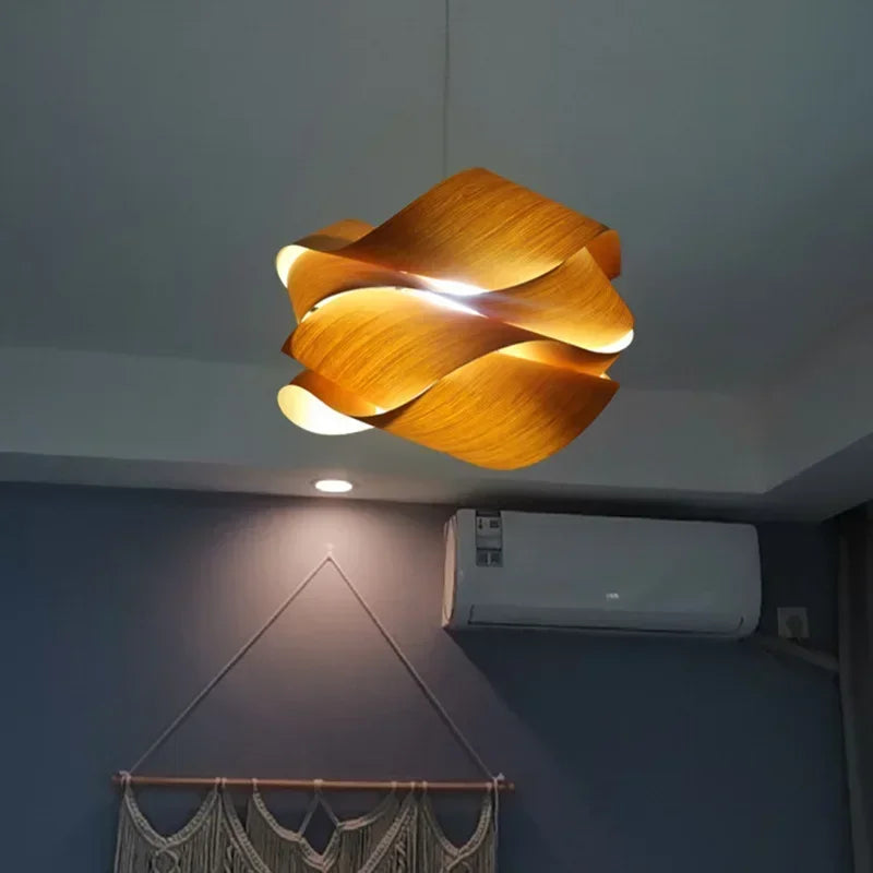 Nordic Wood Veneer Pendant Light for Bedroom