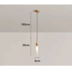 Wabi Sabi Travertine and Frosted Glass Tube Pendant Light for Bedside