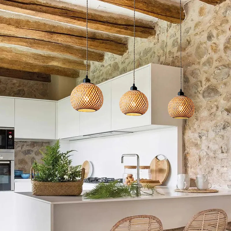 Bohemian Bamboo Rattan Pendant Light for Dining