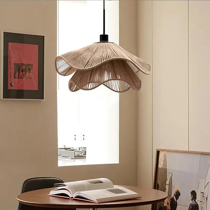 Bohemian Rattan Pendant Light - Flower Design