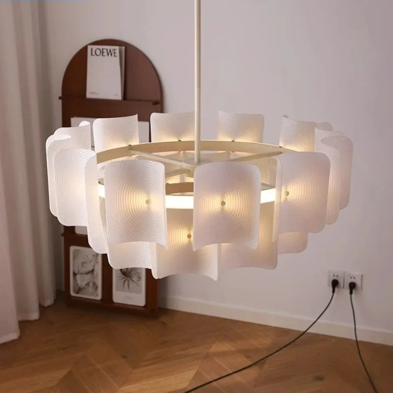 Wabi Sabi Textured Panel Ring Chandelier in Cream White for Living Room
