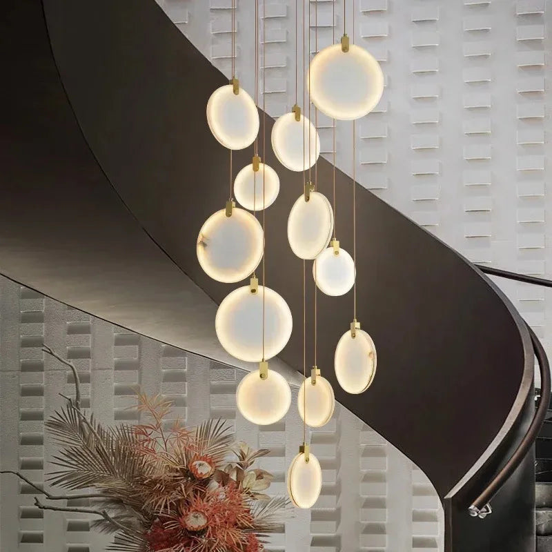Luxury Alabaster Marble Disc Chandelier for Staircase and Lobby