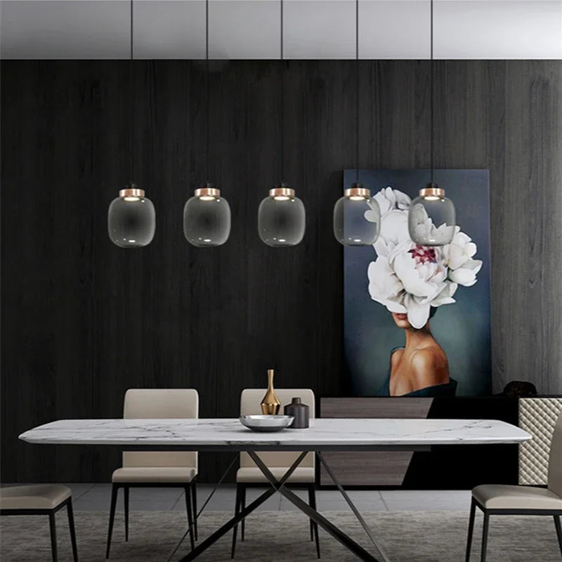 Nordic Glass Pendant Light with Copper Accent