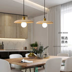 Solid Wood Disc Pendant Light with Opal Globe for Tea Room and Hallway