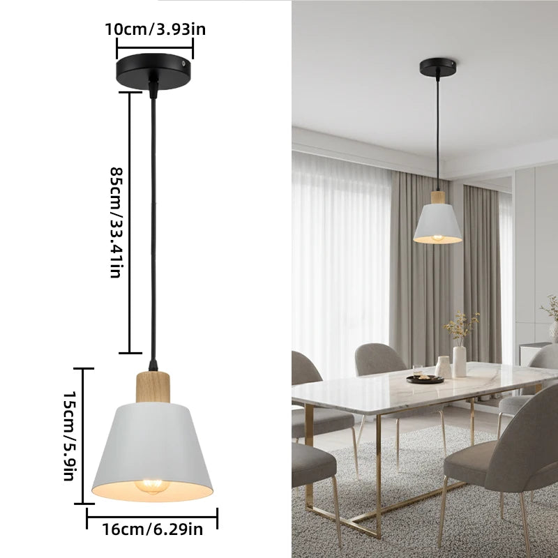 Lámpara Colgante Nórdica de Metal con Detalles de Madera