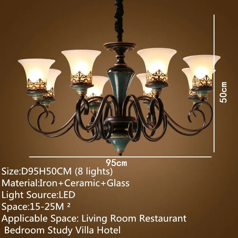 Vintage Ceramic Iron Chandelier Pendant Light