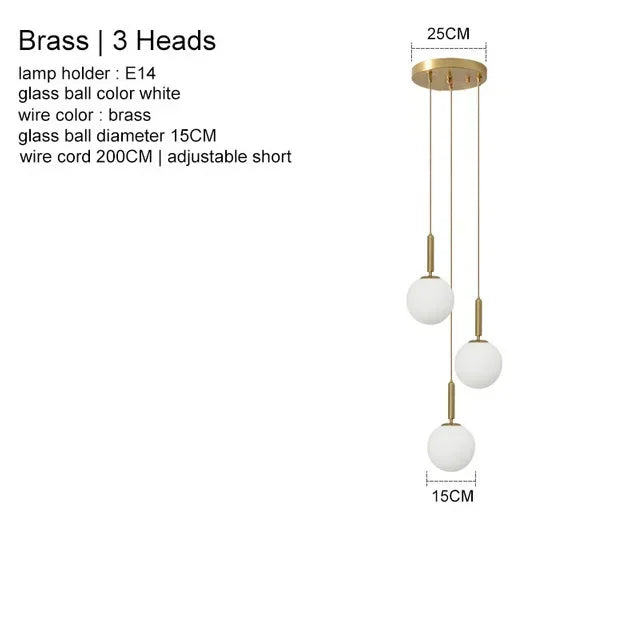 Nordic Glass Ball Pendant Light - Brass Hanging Lamp