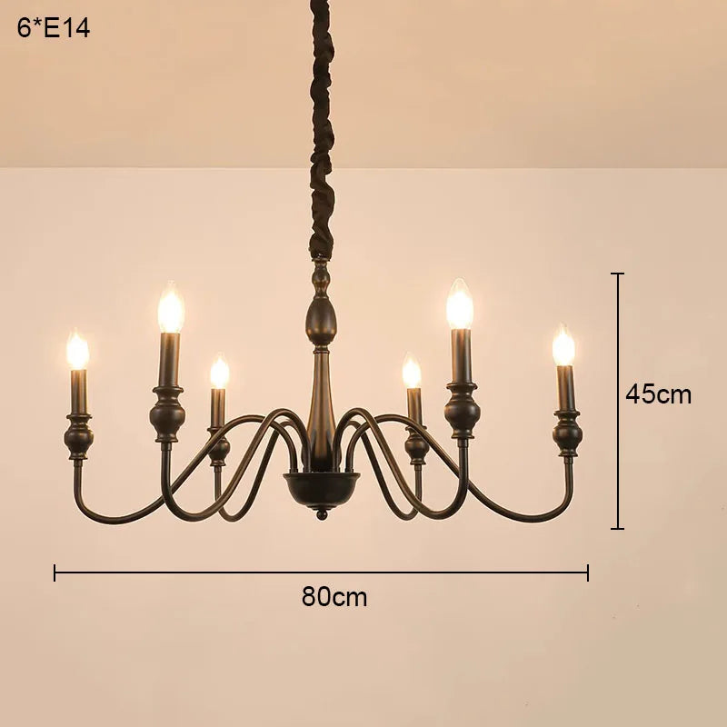 Black Iron Candle Chandelier Crystal Accents