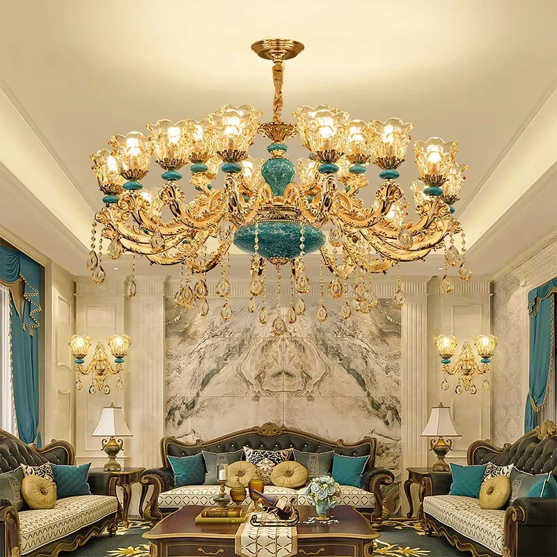 Candelabro de salón de estilo europeo, lámpara de cristal de cerámica de lujo para el hogar, nuevo estilo, sencilla, para dormitorio o restaurante