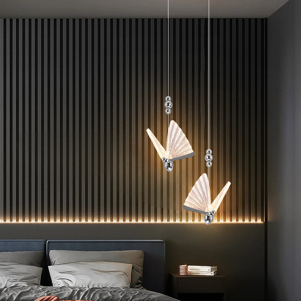 Lámpara colgante Nordic Butterfly con detalles cromados