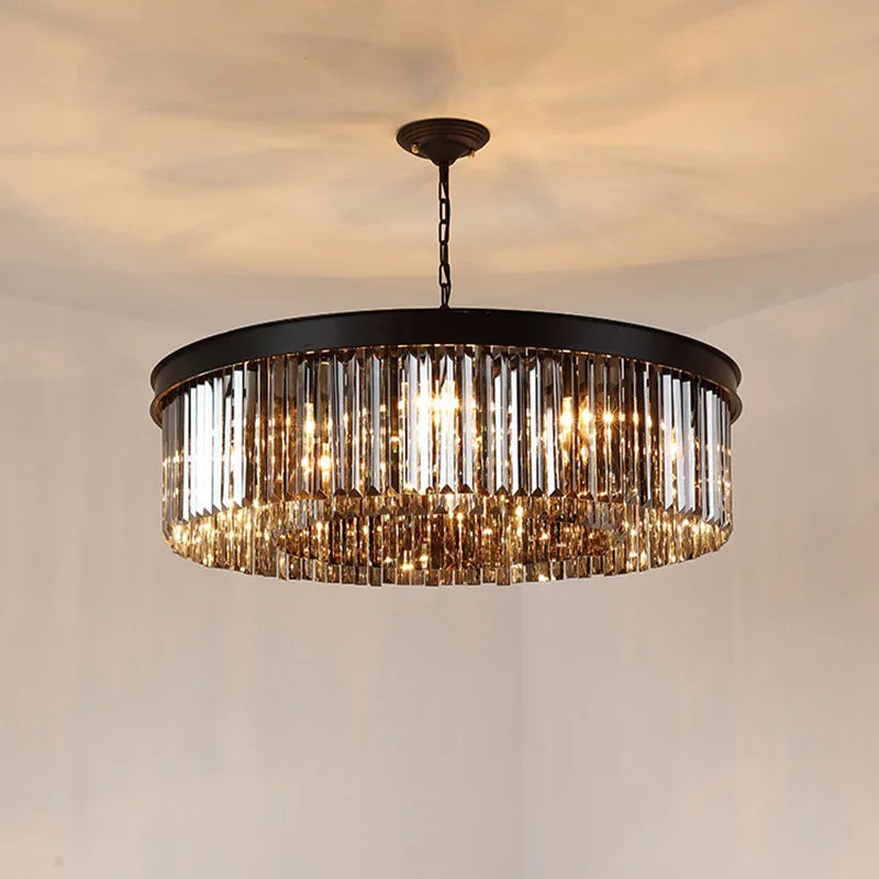 Araña de cristal moderna LED lámpara de techo negra dorada sala de estar hotel de lujo accesorios de iluminación para comedor