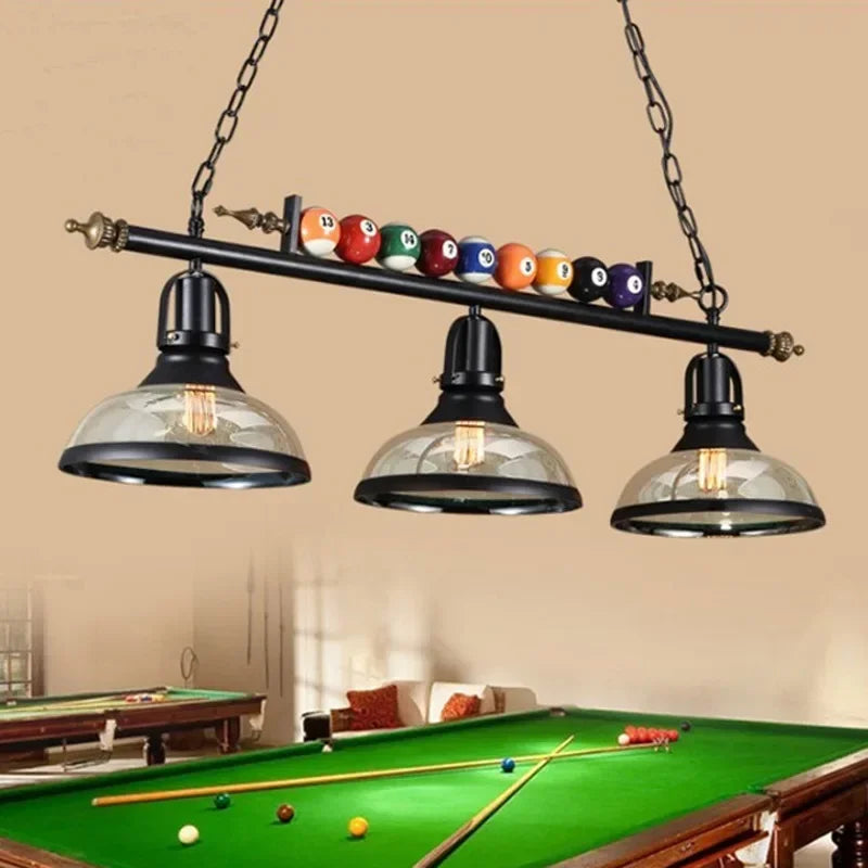 Industrial Black Iron Glass Pendant Light 3-Head