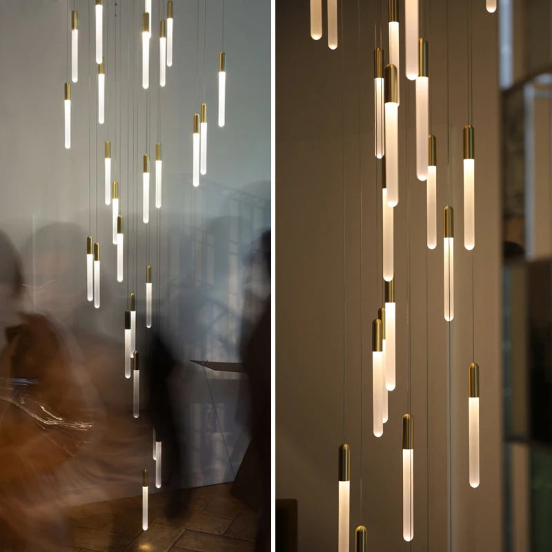 Minimalist Gold Copper Pendant Light for Staircase