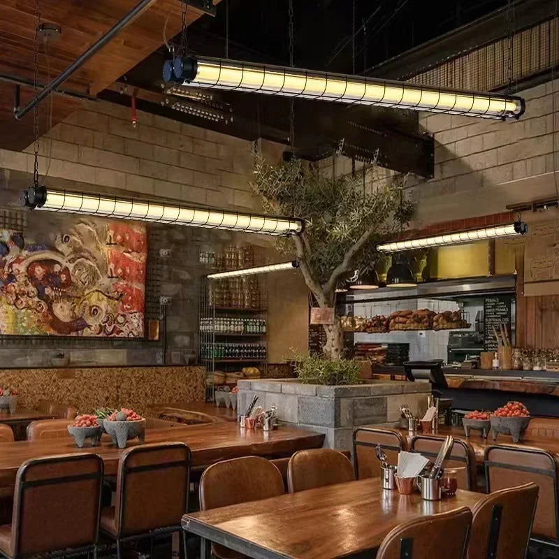 Industrial Iron Pendant Light Long Bar LED Hanging Lamp