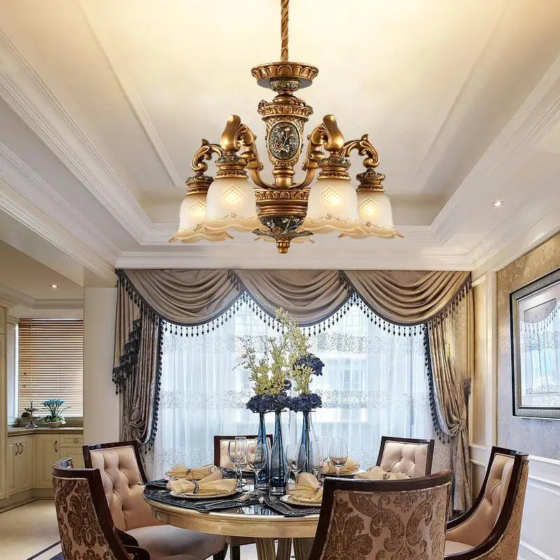 Lámpara colgante de estilo europeo Lámpara de sala de estar Lámpara colgante de hierro y resina para restaurante Retro Villa Dúplex Luminaria