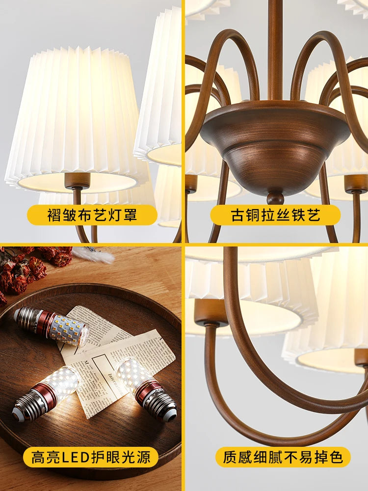 Lámpara colgante retro americana, luz principal para sala de estar, luz para dormitorio, luz para comedor, estilo rústico, simple, creativa, plisada 2025
