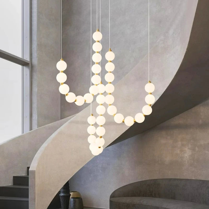 Modern Glowing Bead Strand LED Chandelier for Staircase and Living Room