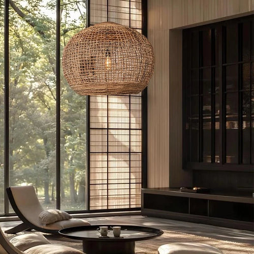 Lámpara Colgante Bohemio de Ratán Trenzado para Comedor