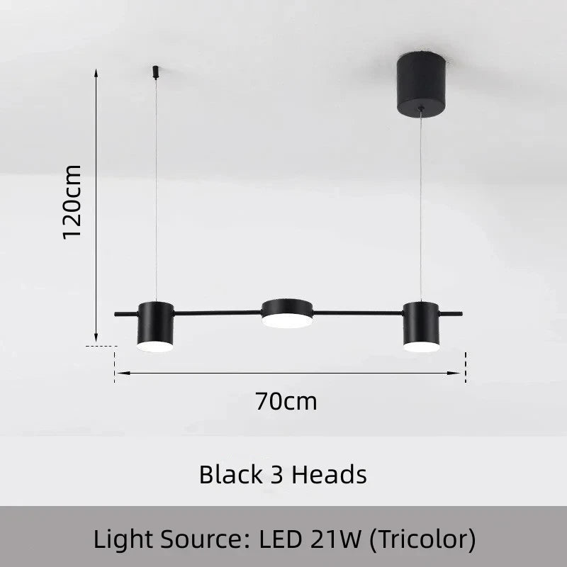 Modern Linear Disc Spotlight Chandelier in Black and Gold for Dining Table
