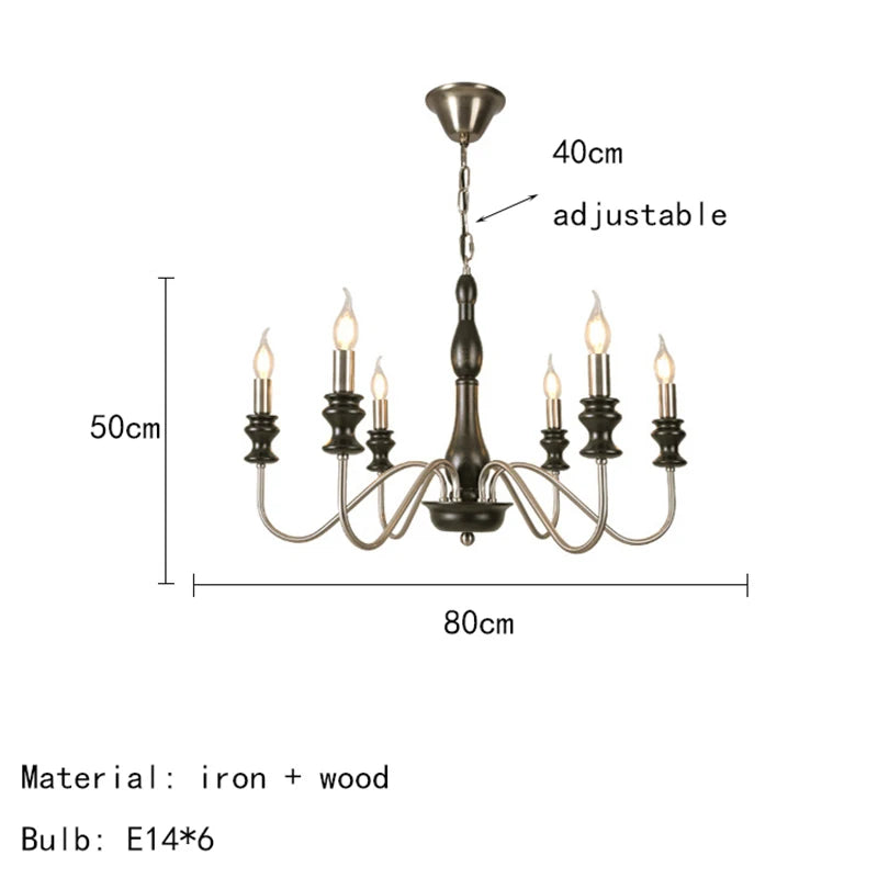 Retro Metal Chandelier with Dark Wood Accents