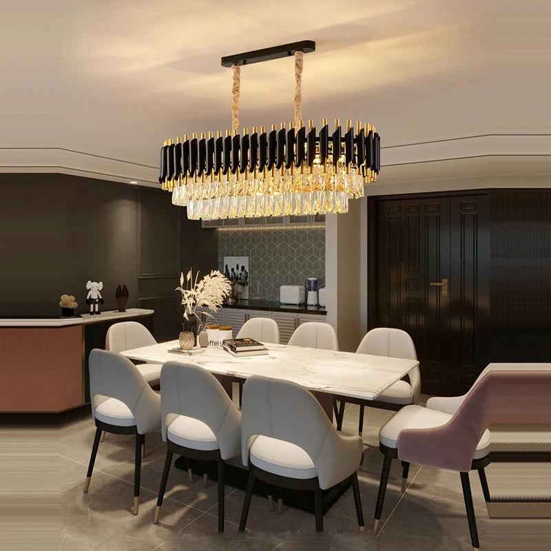 Black Gold Crystal Chandelier Modern Ceiling Light