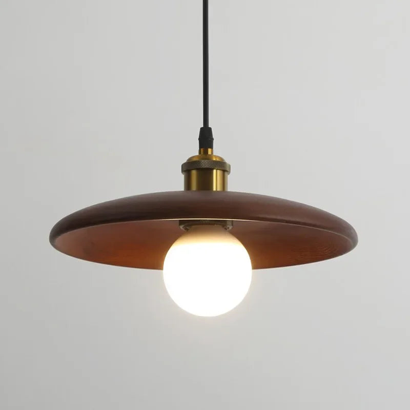 Solid Wood Disc Pendant Light with Opal Globe for Tea Room and Hallway
