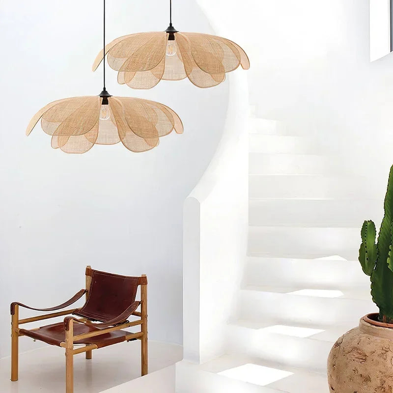 Araña de techo LED moderna y creativa con forma de pétalo de ratán, lámpara colgante de sauce, para sala de estar, dormitorio, té, decoración de iluminación interior