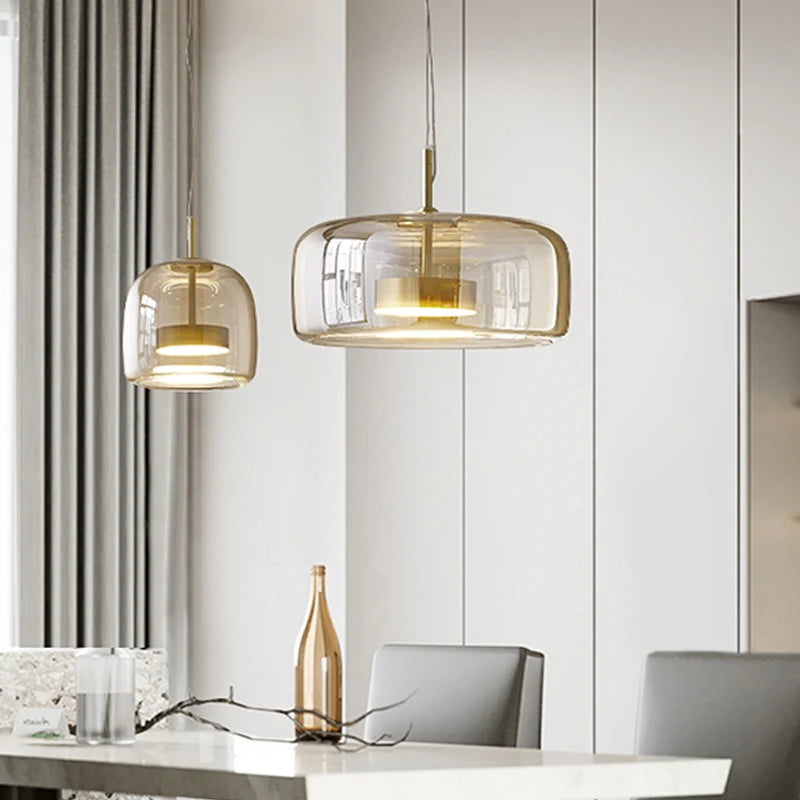 Lámpara colgante nórdica de cristal ámbar para comedor