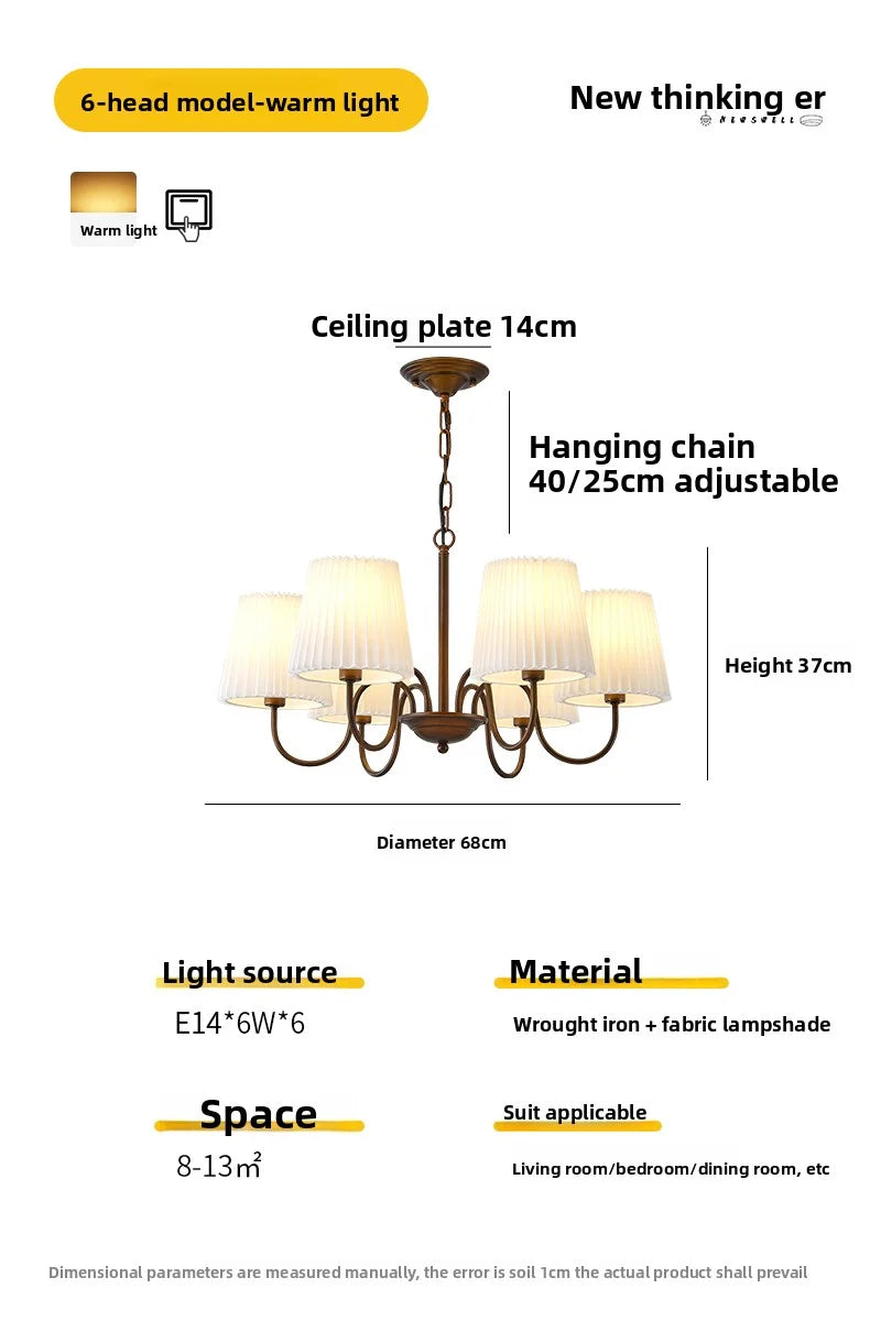 Lámpara colgante retro americana, luz principal para sala de estar, luz para dormitorio, luz para comedor, estilo rústico, simple, creativa, plisada 2025