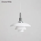 Danish Three Tier Glass Dish Pendant Light in White and Gold for Dining Room