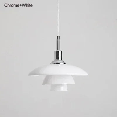 Danish Three Tier Glass Dish Pendant Light in White and Gold for Dining Room