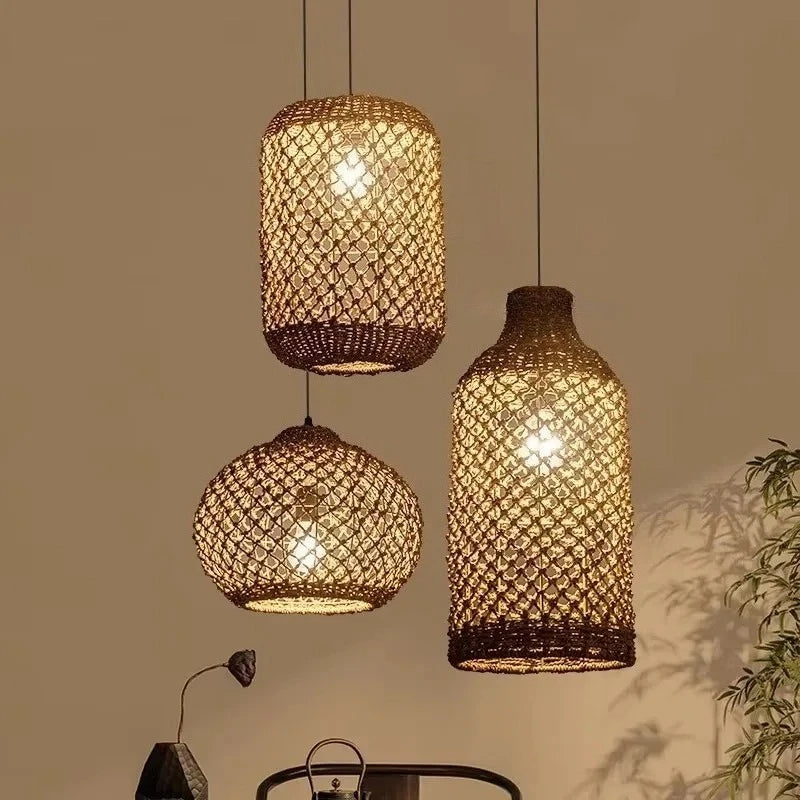 Bohemian Rattan Woven Pendant Light for Dining