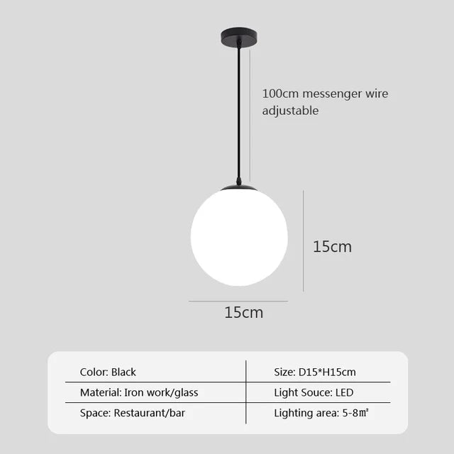 Nordic Glass Ball Pendant Light Brass Iron Hanging Lamp