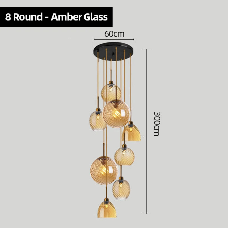 Modern Swirl Glass Pendant Light in Smoked Gray and Amber for Kitchen Island
