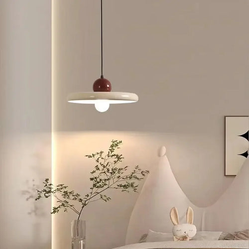 French Cream Style Macaron Disc Pendant Light for Bedroom and Dining Room