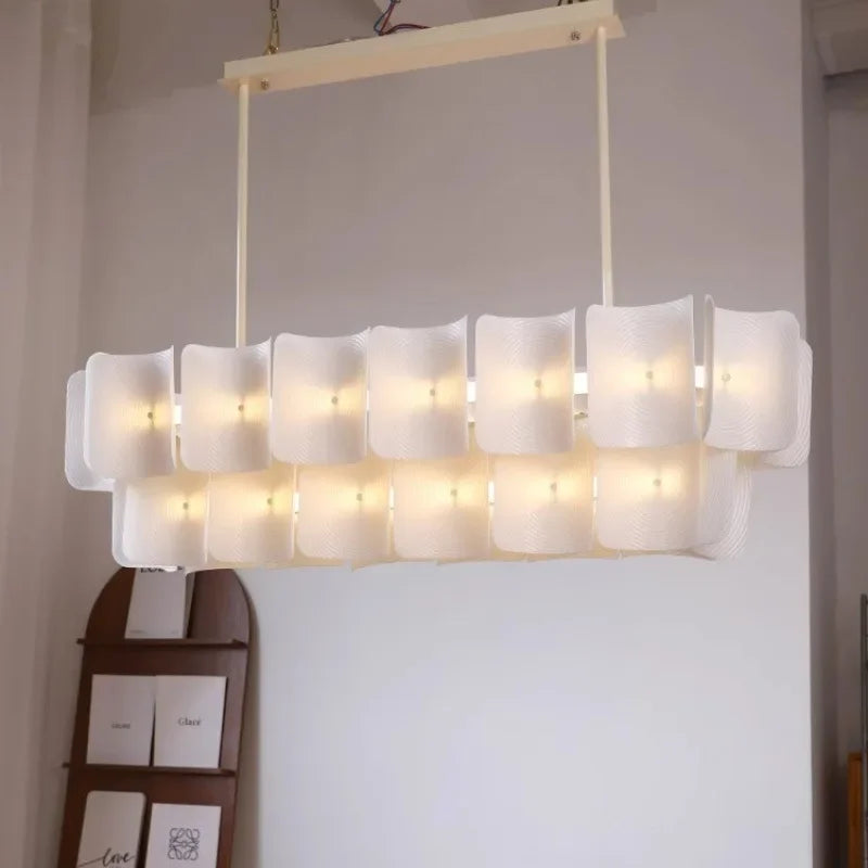 Wabi Sabi Textured Panel Ring Chandelier in Cream White for Living Room